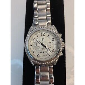 Charming Charlie Unisex Silvertone Bracelet Watch Rhinestone Details EUC Works